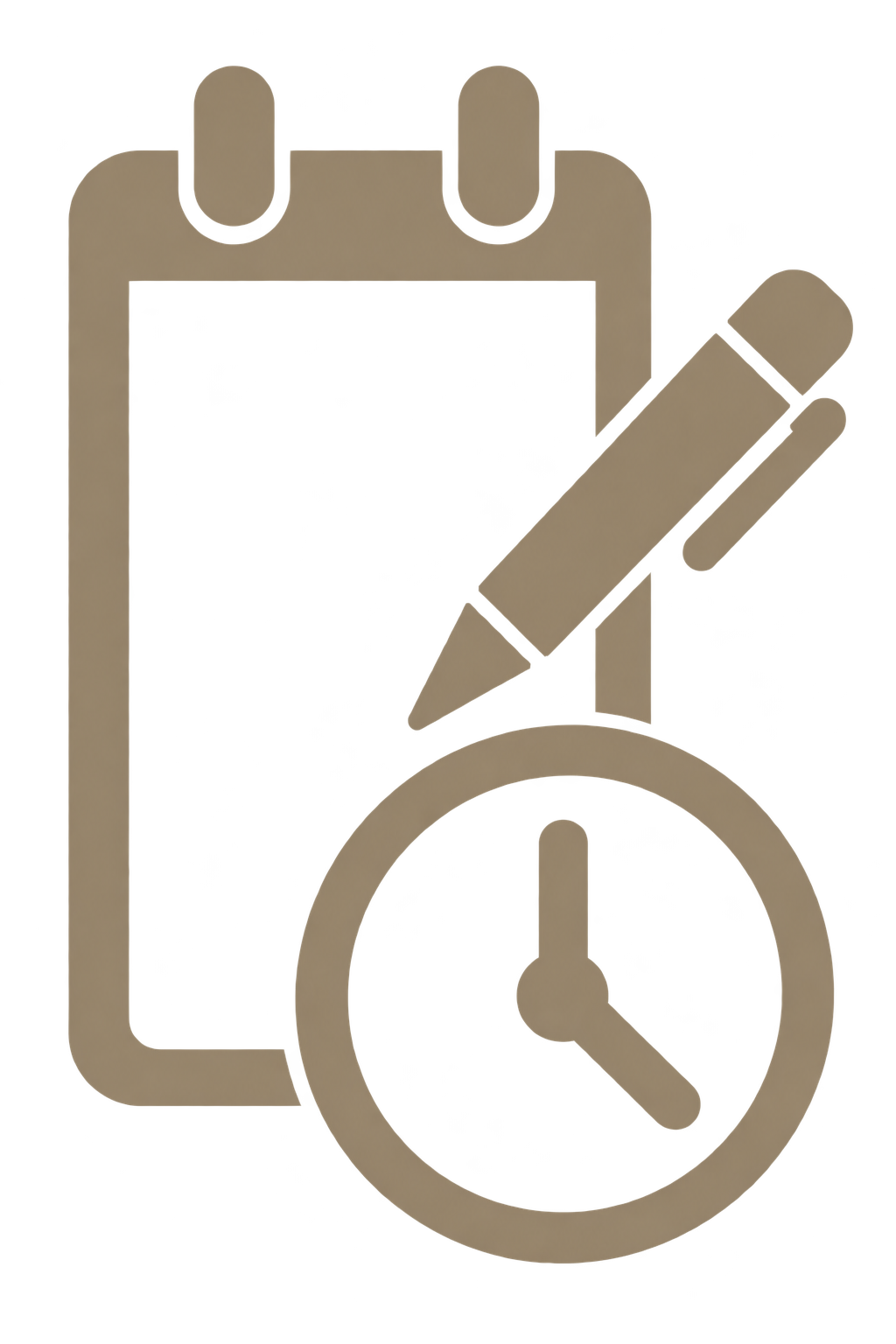 Calendar, Pencil, Clock icon.